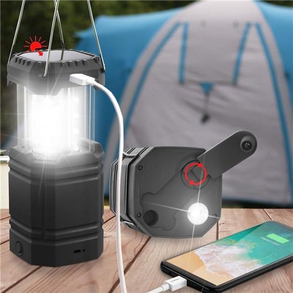 3000 Large Capacity Hand Crank Solar Camping Lantern, Portable Ultra Bright LED - Picture 1 of 6